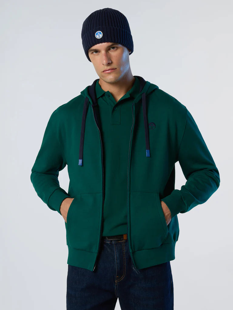 North Sails Felpa manica lunga FULL ZIP Hoodie cappuccio 691085 petrolio 0475