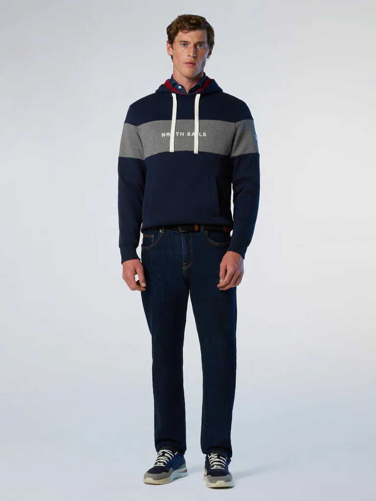 North Sails Felpa manica lunga girocollo cappuccio maxi riga blu navy 691120
