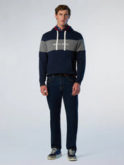 North Sails Felpa manica lunga girocollo cappuccio maxi riga blu navy 691120