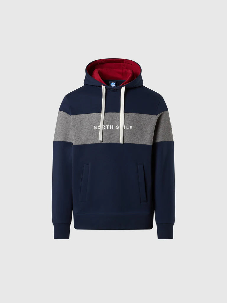 North Sails Felpa manica lunga girocollo cappuccio maxi riga blu navy 691120