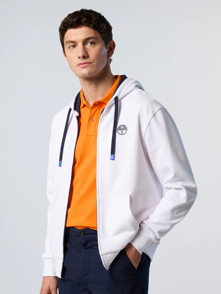North Sails Felpa manica lunga FULL ZIP Hoodie cappuccio 691085 bianco 0105