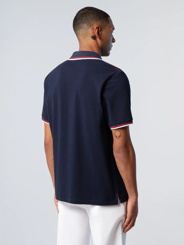 North Sails Polo maglia maglietta con logo e righe 692439 navy blu 0802
