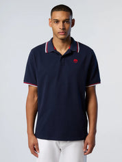North Sails Polo maglia maglietta con logo e righe 692439 navy blu 0802