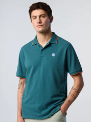 North Sails Polo maglia maglietta 692452 colletto rigato cotone biologico 0749 petrolio