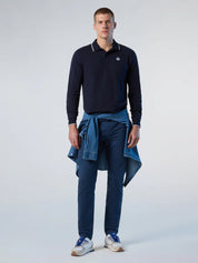 North Sails Polo maglia manica lunga 692454 colletto rigato cotone biologico 0802 navy