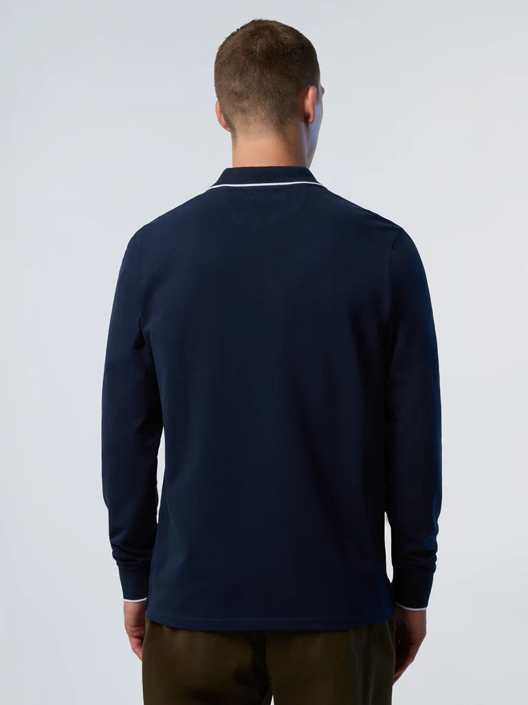 North Sails Polo maglia manica lunga 692454 colletto rigato cotone biologico 0802 navy