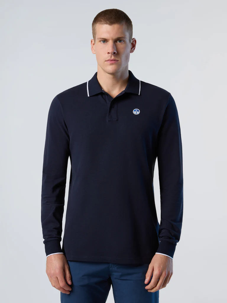 North Sails Polo maglia manica lunga 692454 colletto rigato cotone biologico 0802 navy
