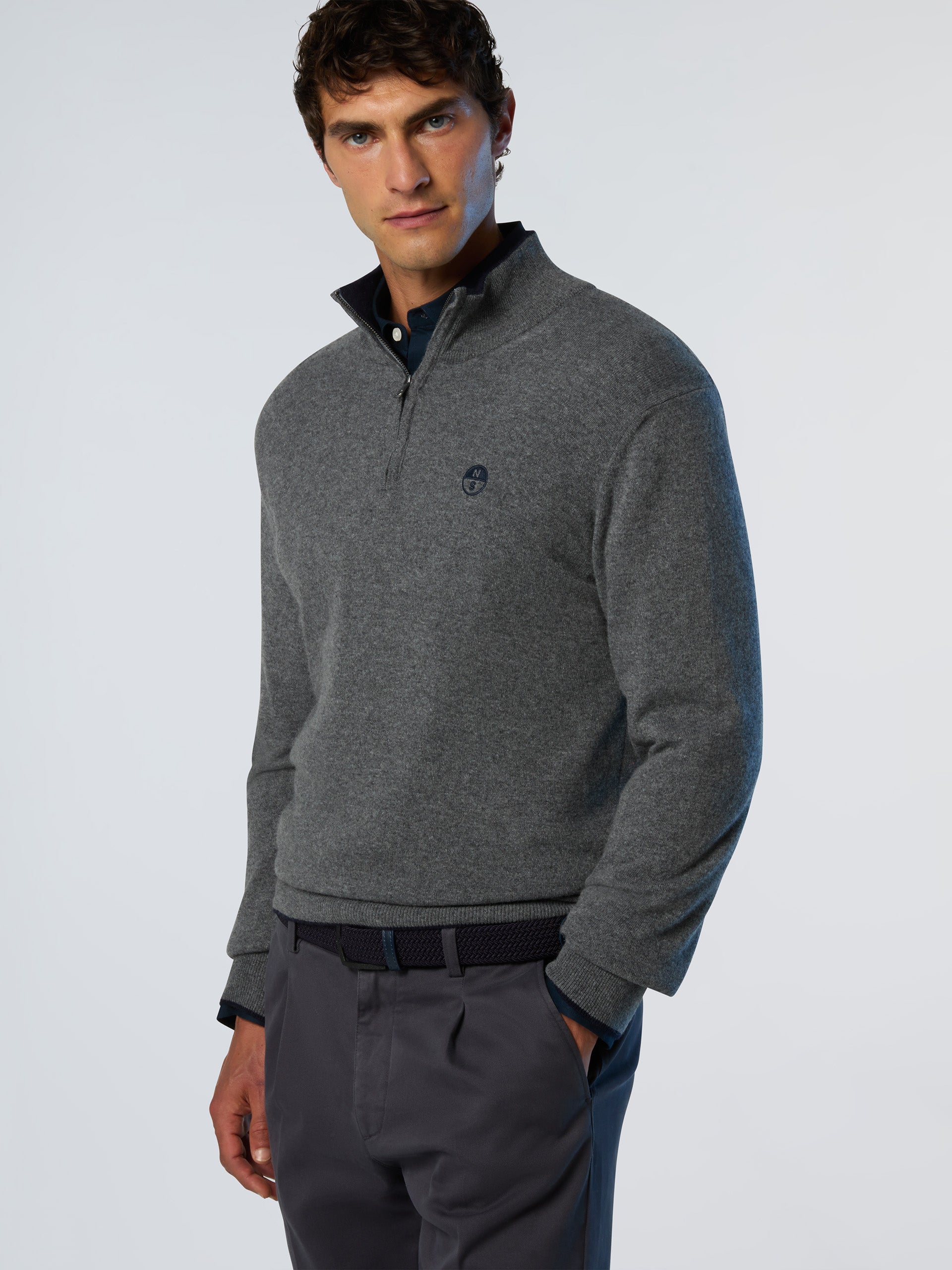 North Sails maglione misto cashmere MEZZA ZIP manica lunga finezza 12 grigio melange 699148