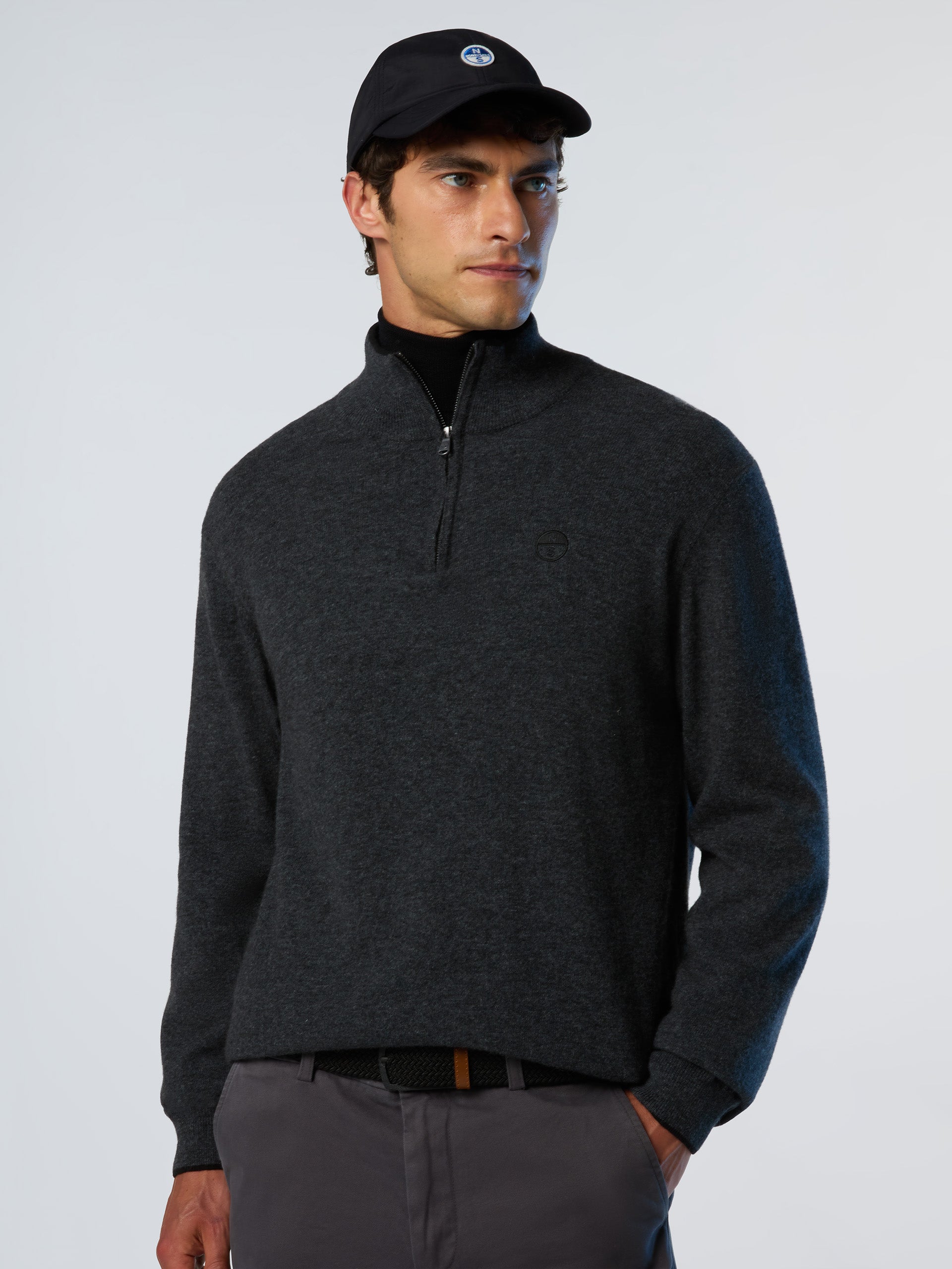 North Sails maglione misto cashmere MEZZA ZIP manica lunga finezza 12 grigio scuro 699148