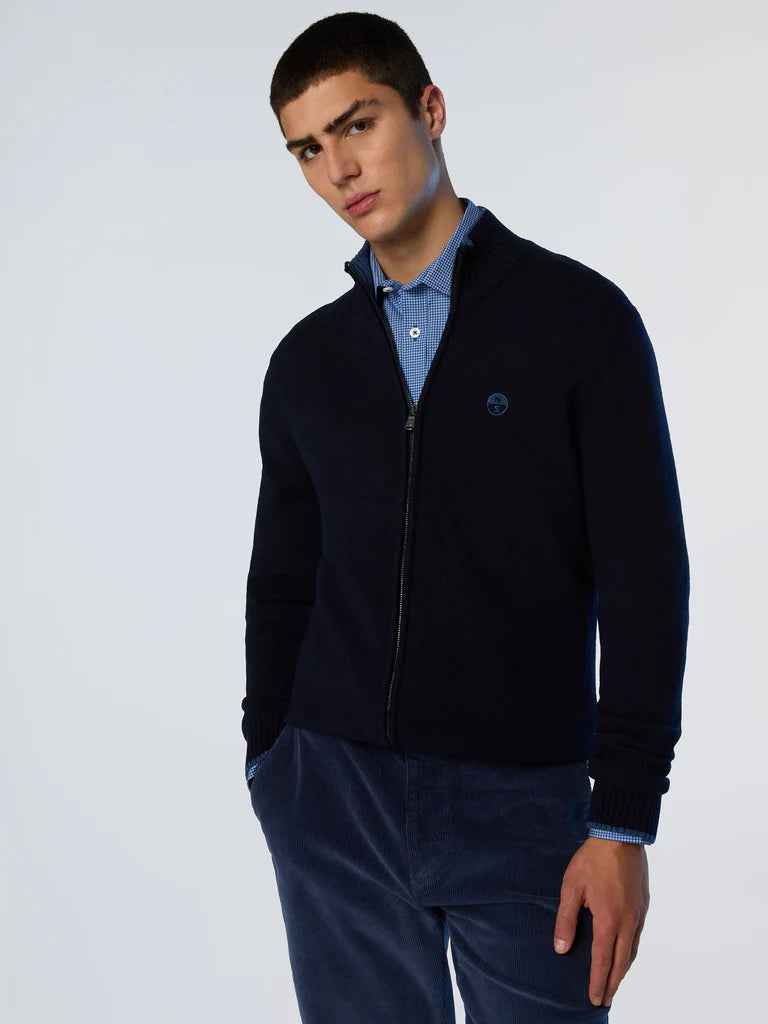 North Sails maglione misto cashmere FULL ZIP manica lunga finezza 7 navy blu 699154