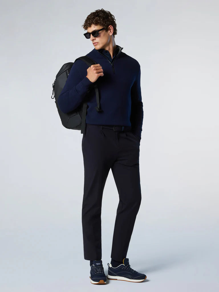 North Sails maglione misto cashmere Mezza ZIP impermeabile tecnico outdoor BLU NAVY