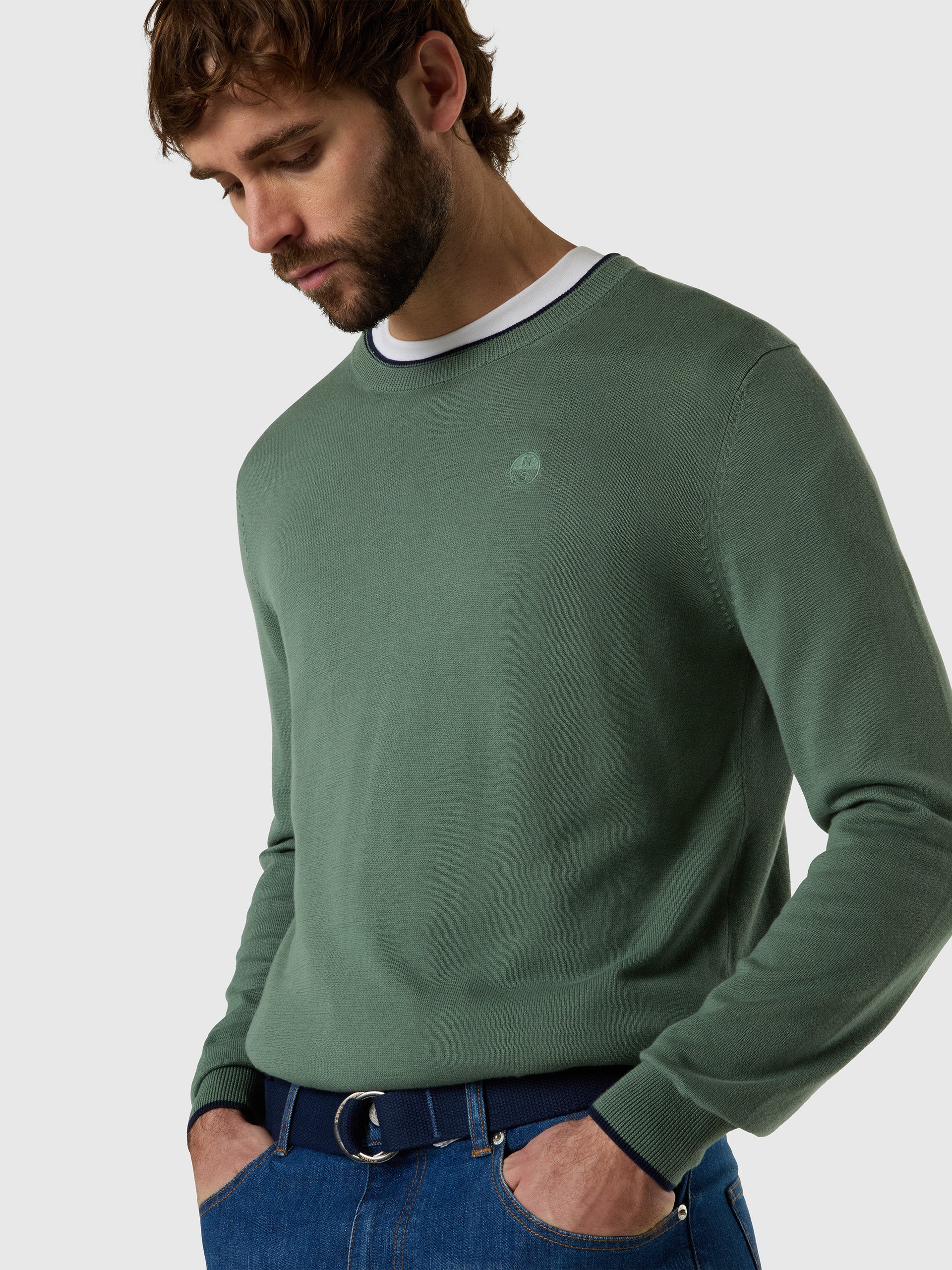 North Sails maglia cotone GIROCOLLO LOGO ricamo finezza 12 verde 699227-0476