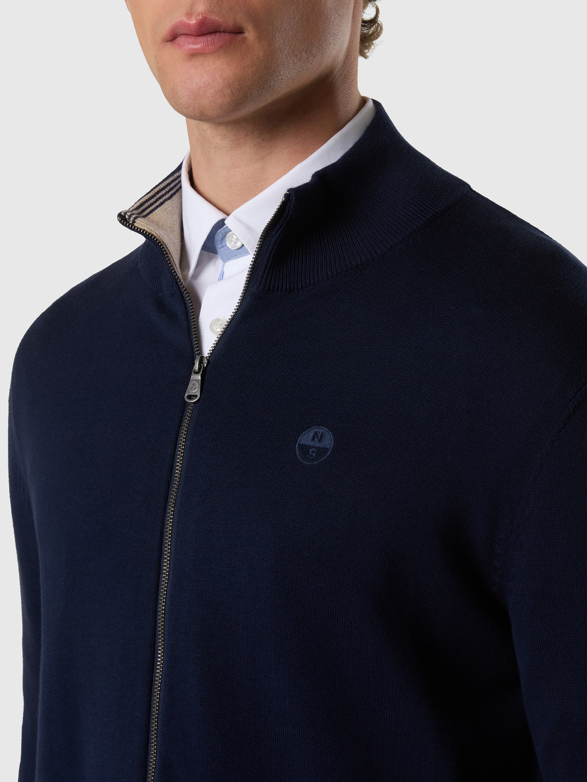 North Sails maglioncino cotone FULL ZIP manica lunga finezza 12 navy blu 699228-0802