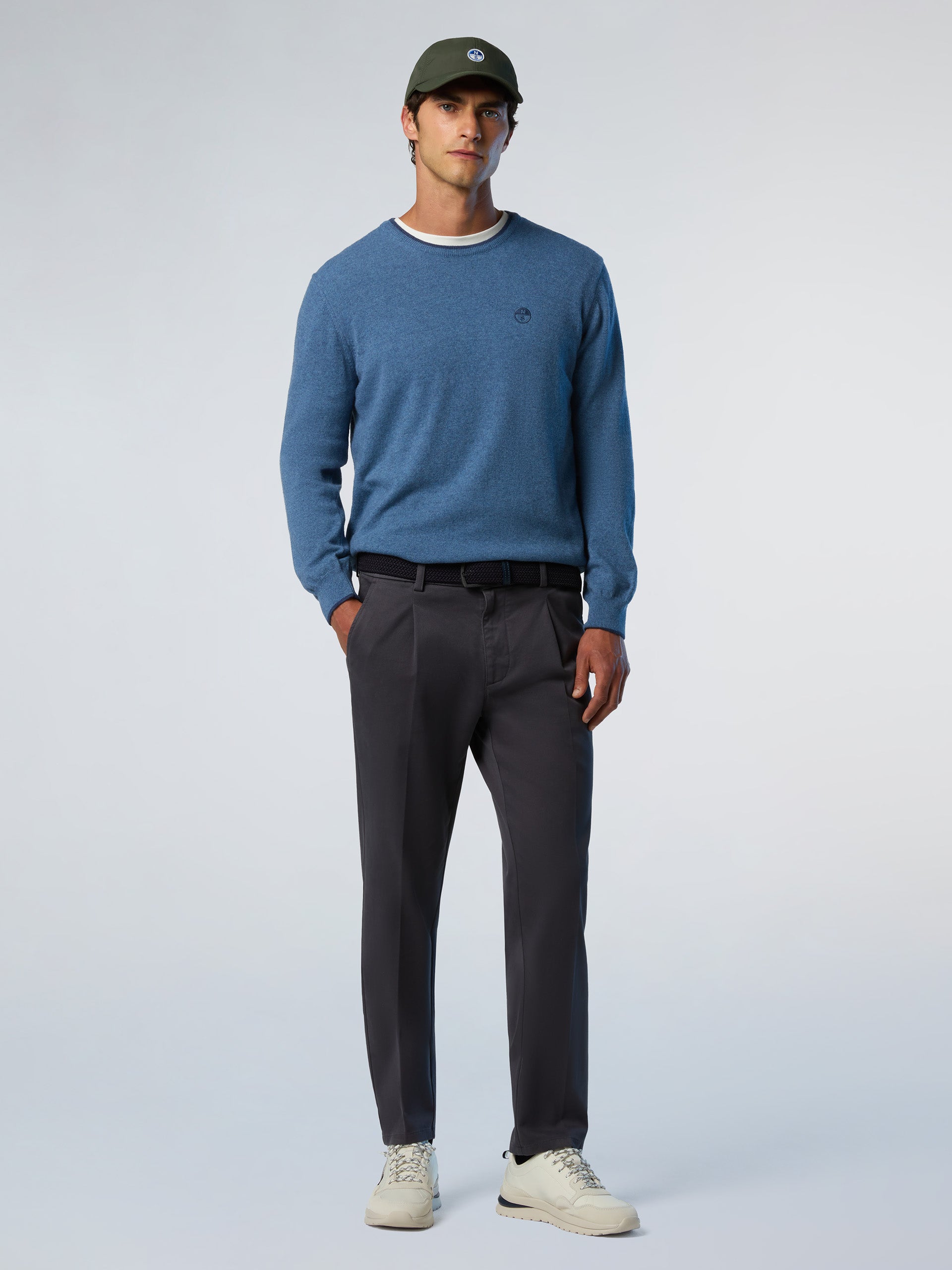 North Sails maglione misto cashmere GIROCOLLO LOGO ricamo finezza 12 699775 blu avio