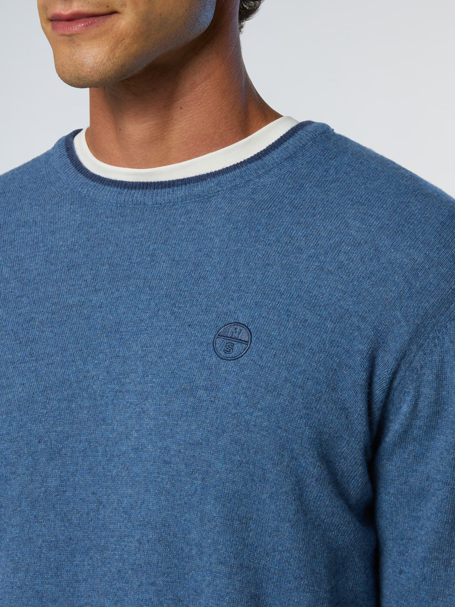 North Sails maglione misto cashmere GIROCOLLO LOGO ricamo finezza 12 699775 blu avio