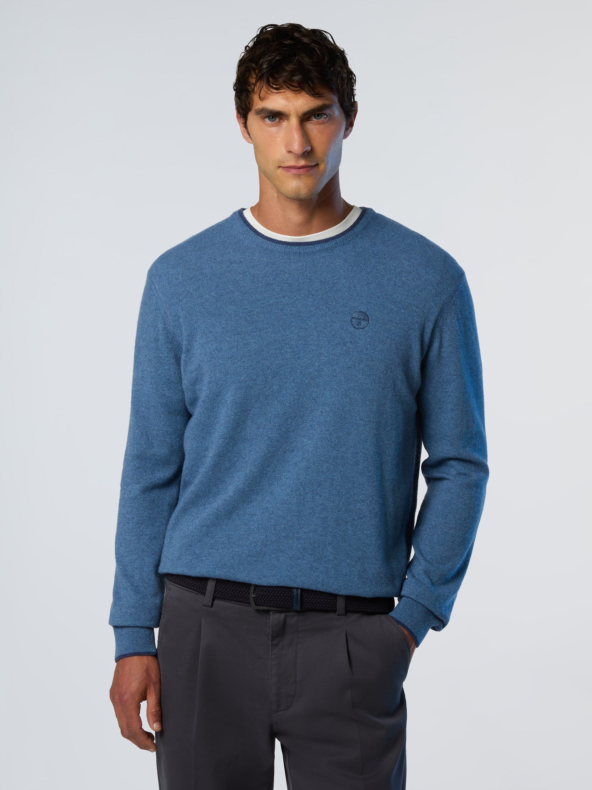 North Sails maglione misto cashmere GIROCOLLO LOGO ricamo finezza 12 699775 blu avio