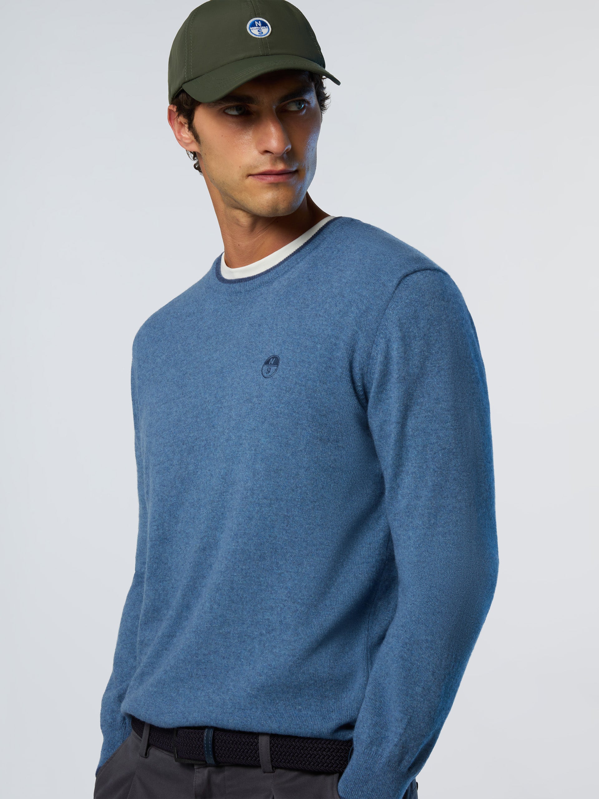 North Sails maglione misto cashmere GIROCOLLO LOGO ricamo finezza 12 699775 blu avio