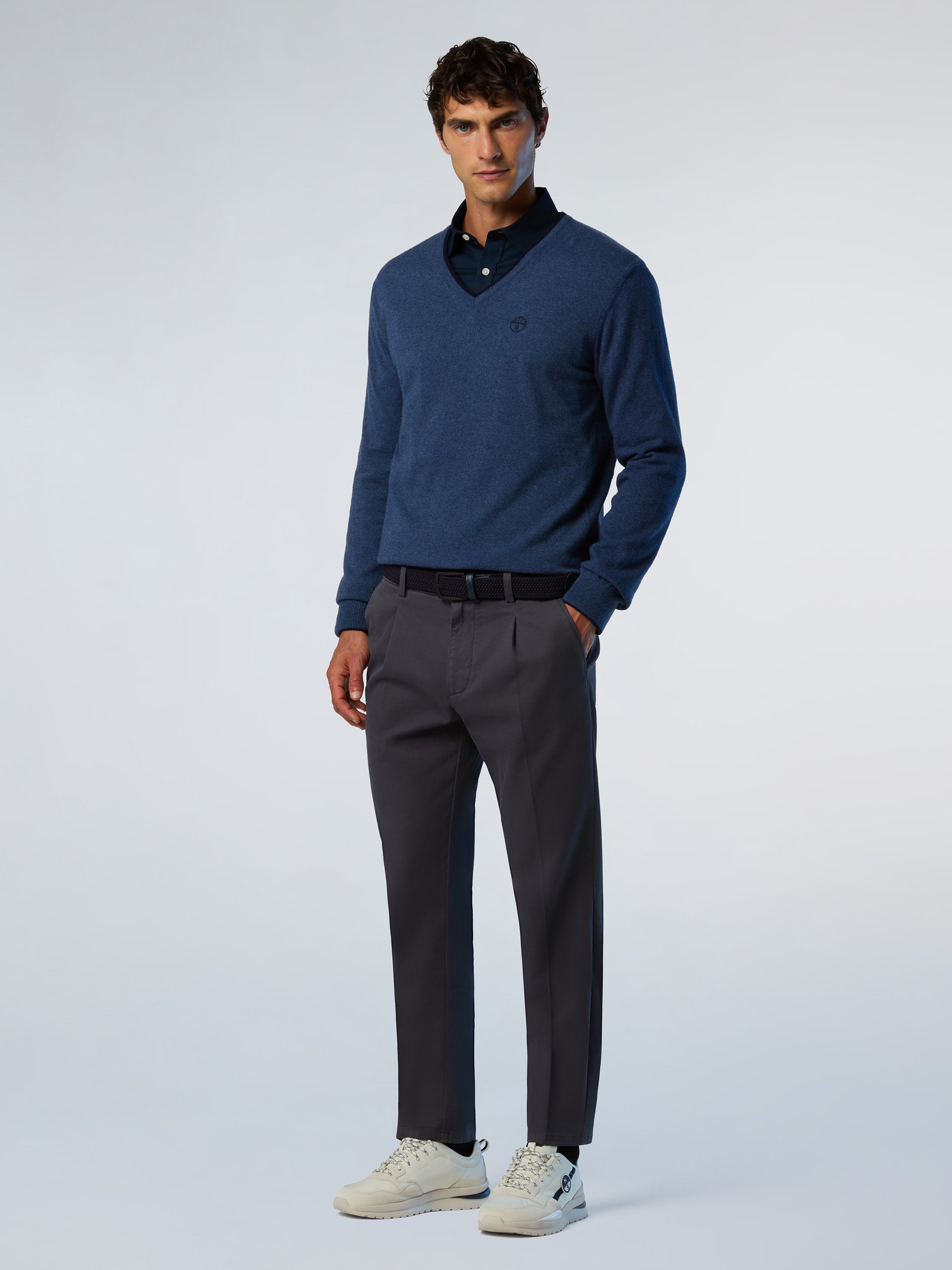 North Sails maglione misto cashmere SCOLLO V LOGO ricamo finezza 12 699776 blu avio