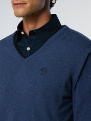 North Sails maglione misto cashmere SCOLLO V LOGO ricamo finezza 12 699776 blu avio