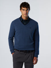 North Sails maglione misto cashmere SCOLLO V LOGO ricamo finezza 12 699776 blu avio