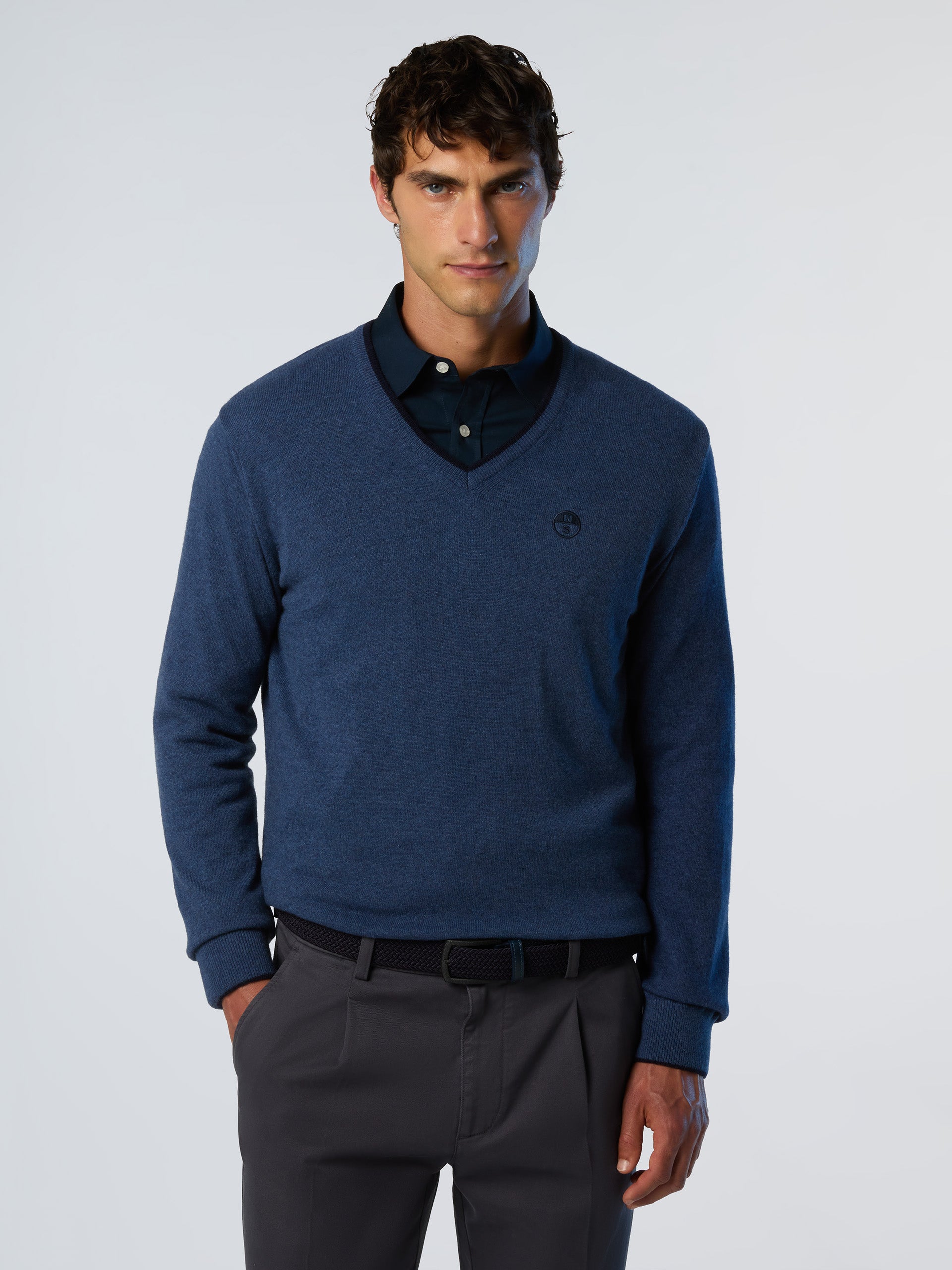 North Sails maglione misto cashmere SCOLLO V LOGO ricamo finezza 12 699776 blu avio