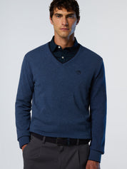 North Sails maglione misto cashmere SCOLLO V LOGO ricamo finezza 12 699776 blu avio