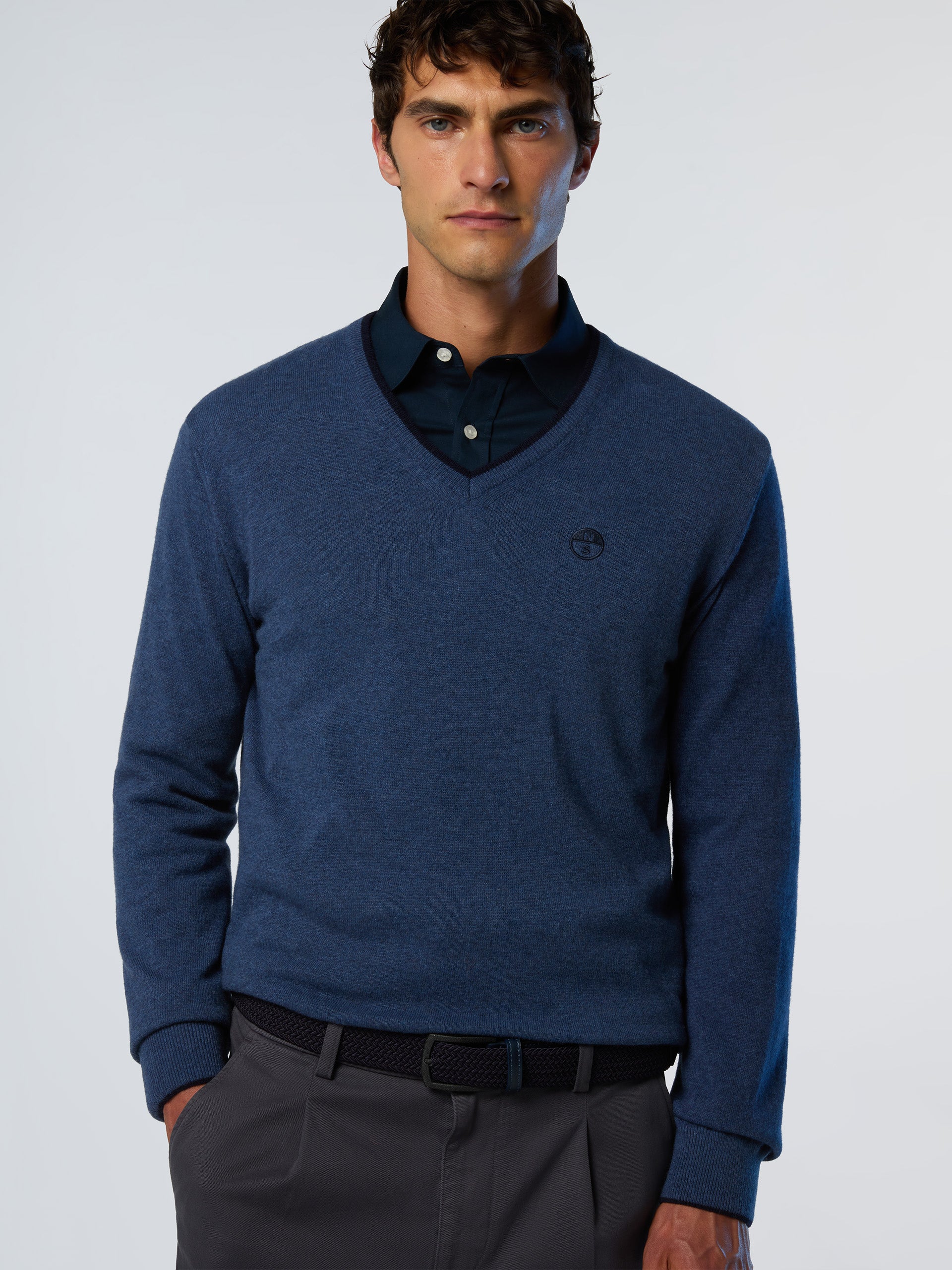 North Sails maglione misto cashmere SCOLLO V LOGO ricamo finezza 12 699776 blu avio