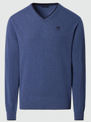 North Sails maglione misto cashmere SCOLLO V LOGO ricamo finezza 12 699776 blu avio