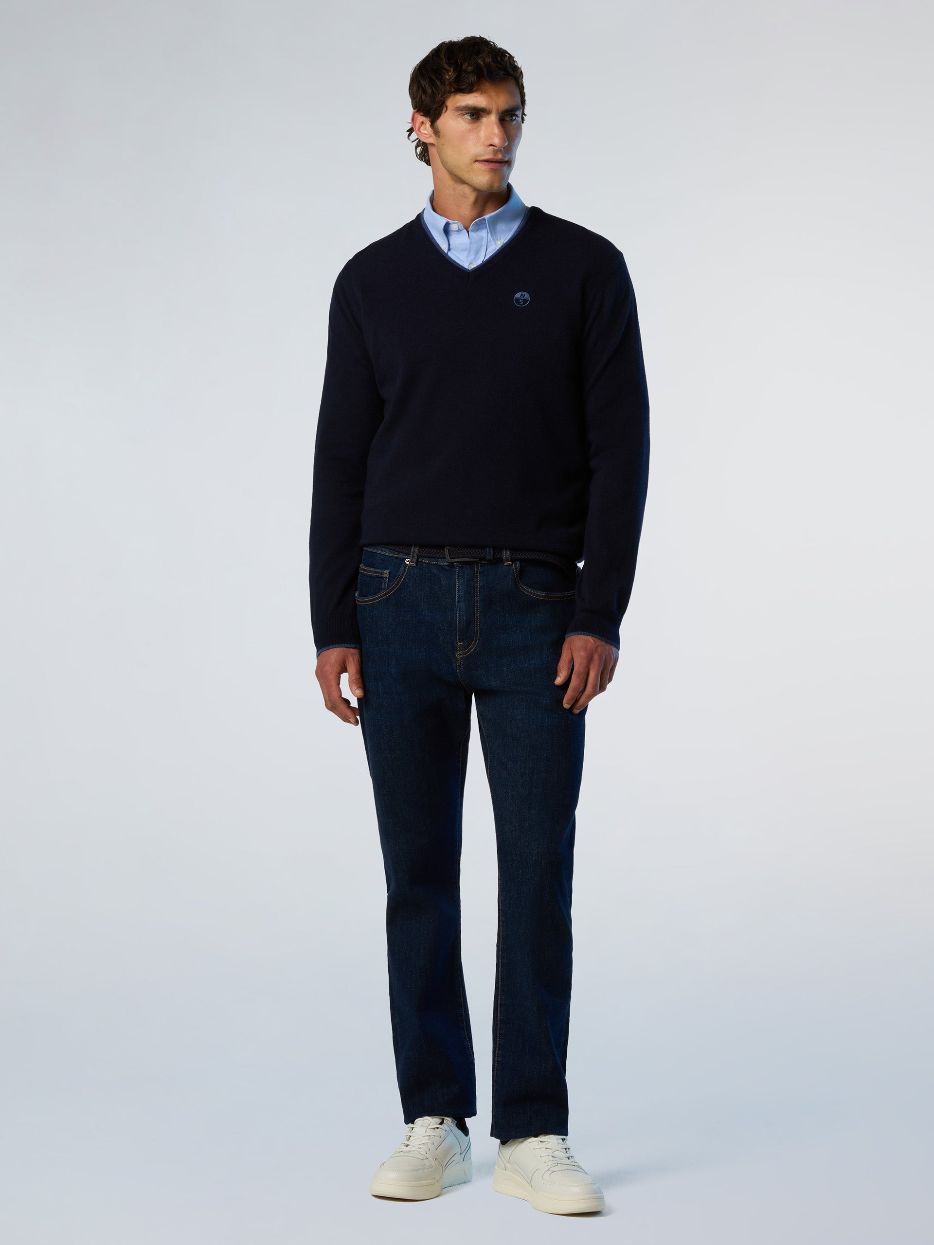 North Sails maglione misto cashmere SCOLLO V LOGO ricamo finezza 12 699776 navy blu