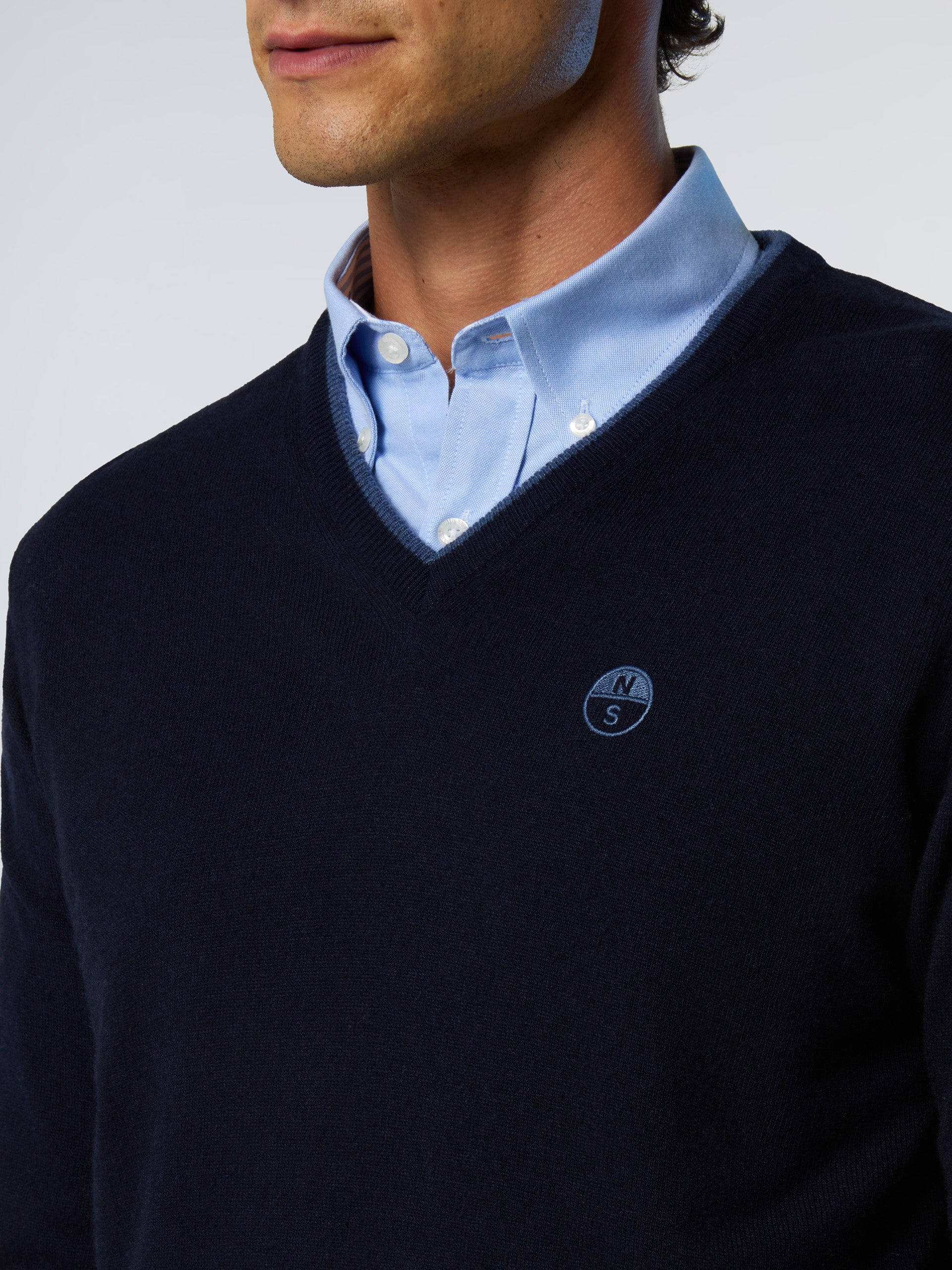 North Sails maglione misto cashmere SCOLLO V LOGO ricamo finezza 12 699776 navy blu