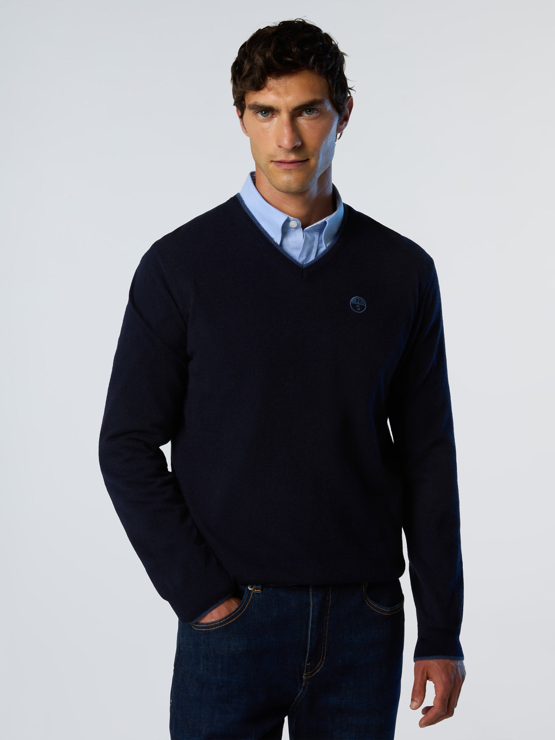 North Sails maglione misto cashmere SCOLLO V LOGO ricamo finezza 12 699776 navy blu