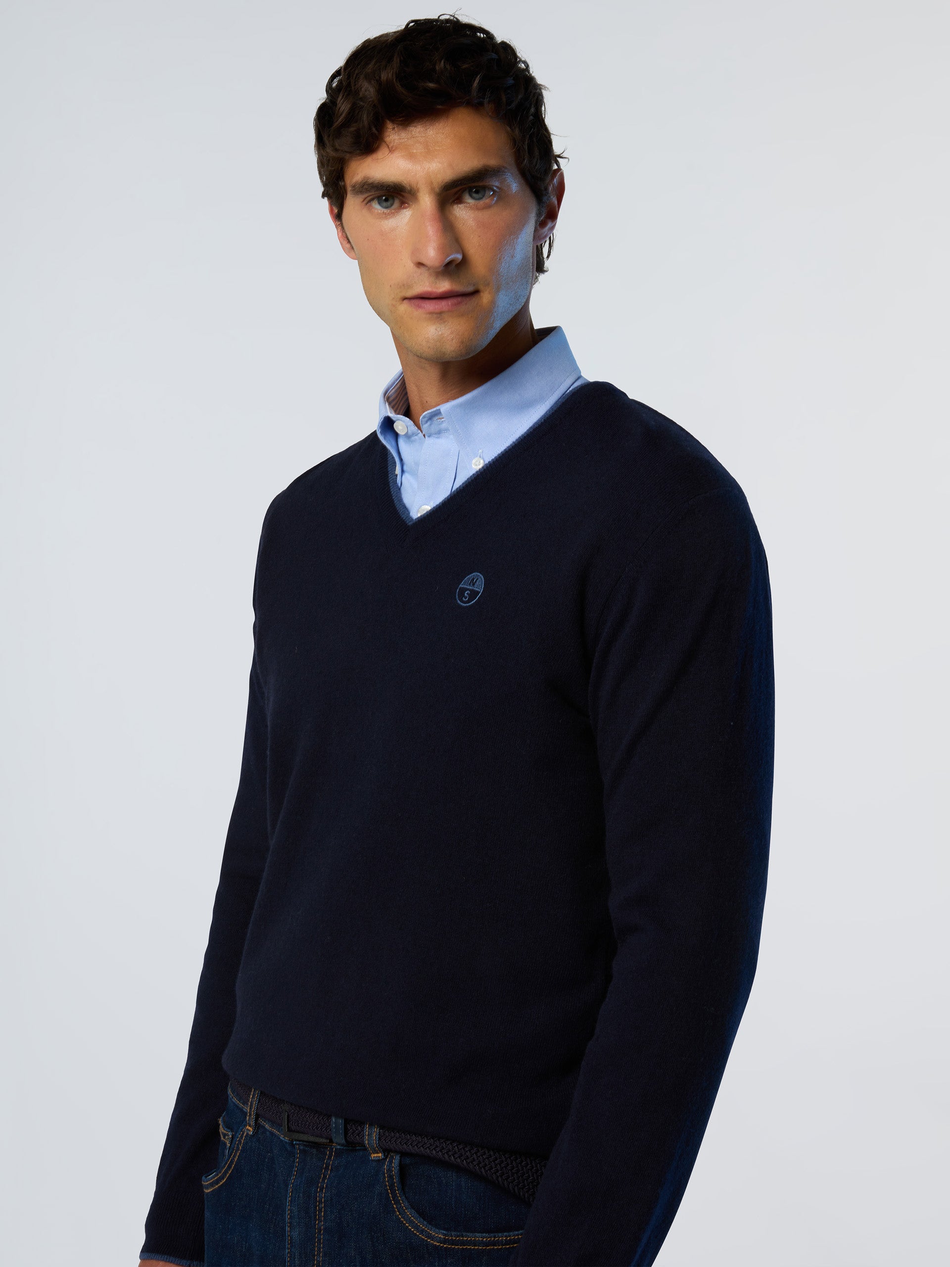 North Sails maglione misto cashmere SCOLLO V LOGO ricamo finezza 12 699776 navy blu