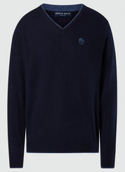 North Sails maglione misto cashmere SCOLLO V LOGO ricamo finezza 12 699776 navy blu