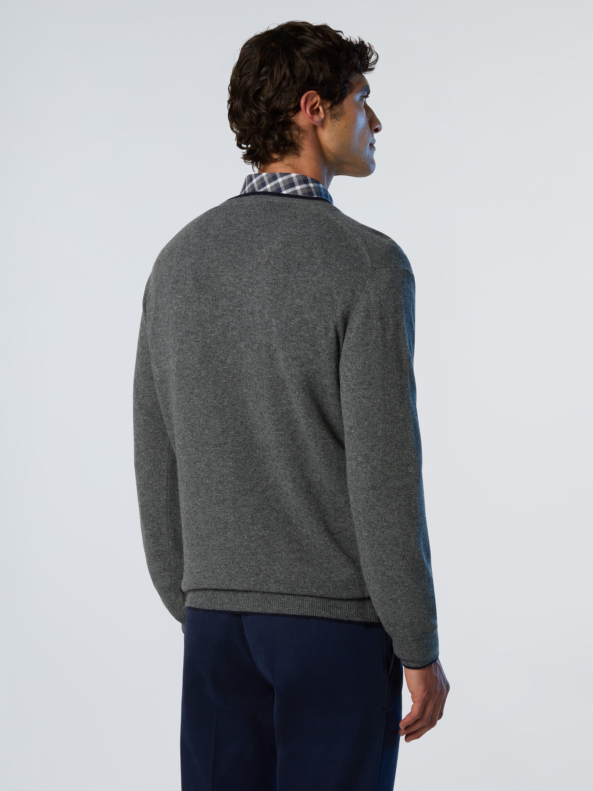 North Sails maglione misto cashmere SCOLLO V LOGO ricamo finezza 12 699776 grigio melange