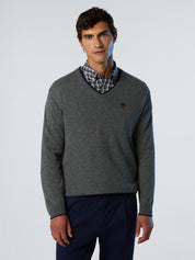 North Sails maglione misto cashmere SCOLLO V LOGO ricamo finezza 12 699776 grigio melange