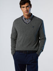 North Sails maglione misto cashmere SCOLLO V LOGO ricamo finezza 12 699776 grigio melange