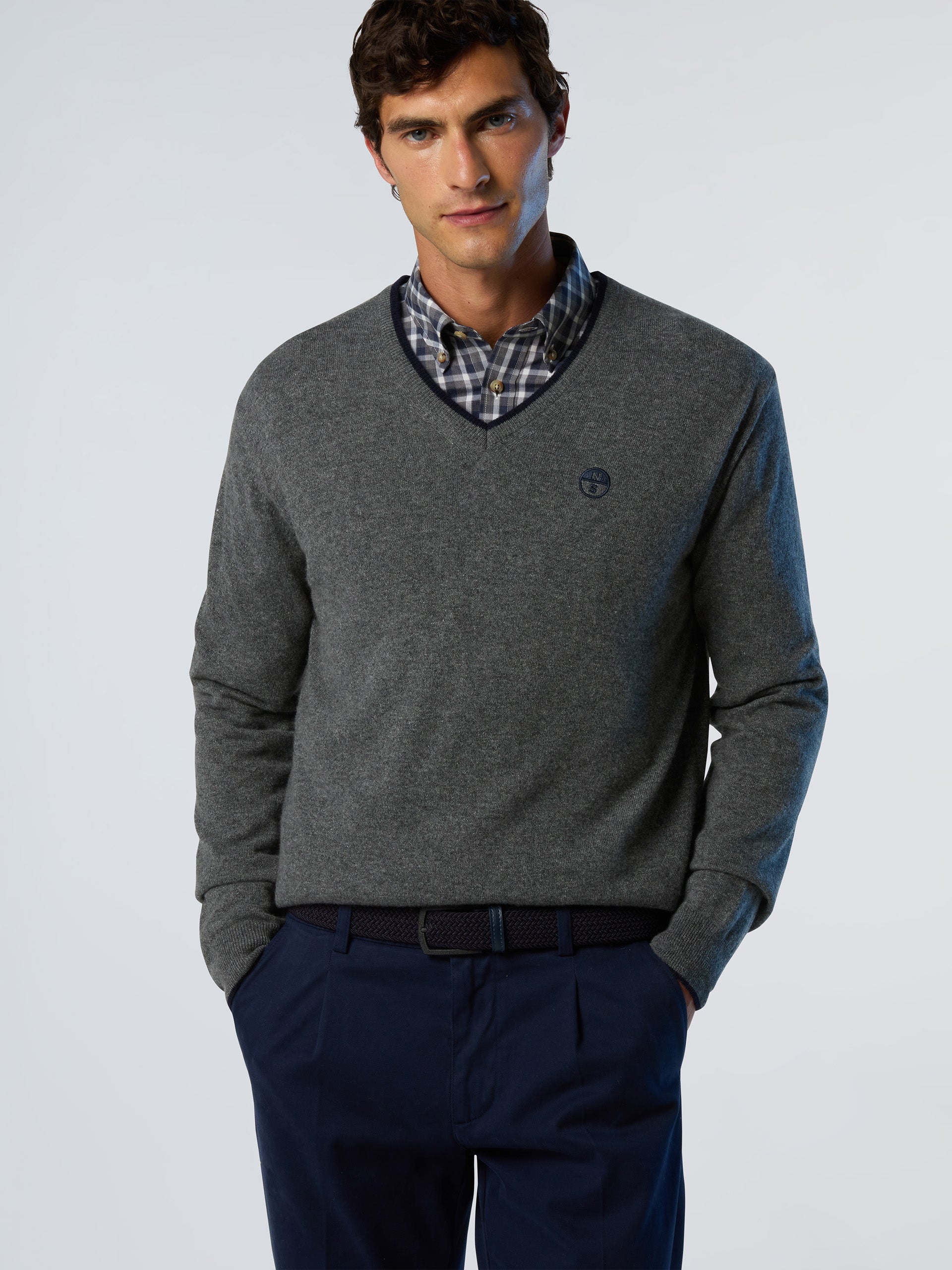 North Sails maglione misto cashmere SCOLLO V LOGO ricamo finezza 12 699776 grigio melange