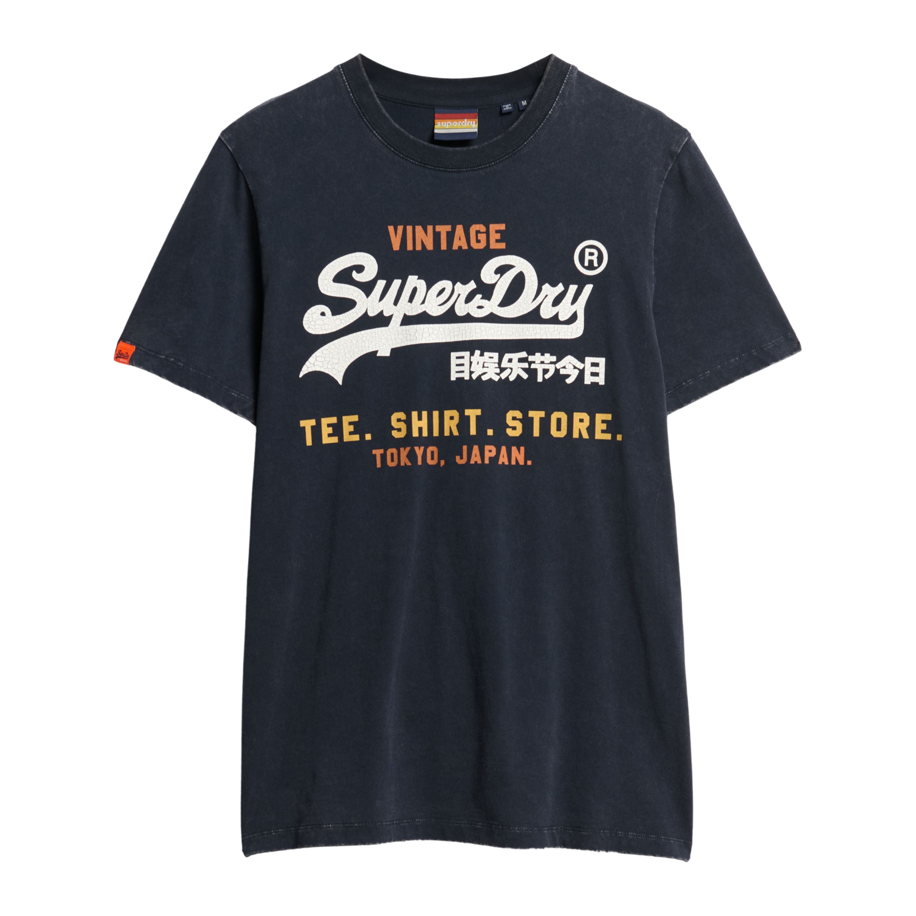 Superdry t-shirt men uomo logo ricamato relaxed tee navy