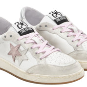 2Star Scarpe Sneakers Made in Italy artigianali Week Star Pelle Bianco Rosa