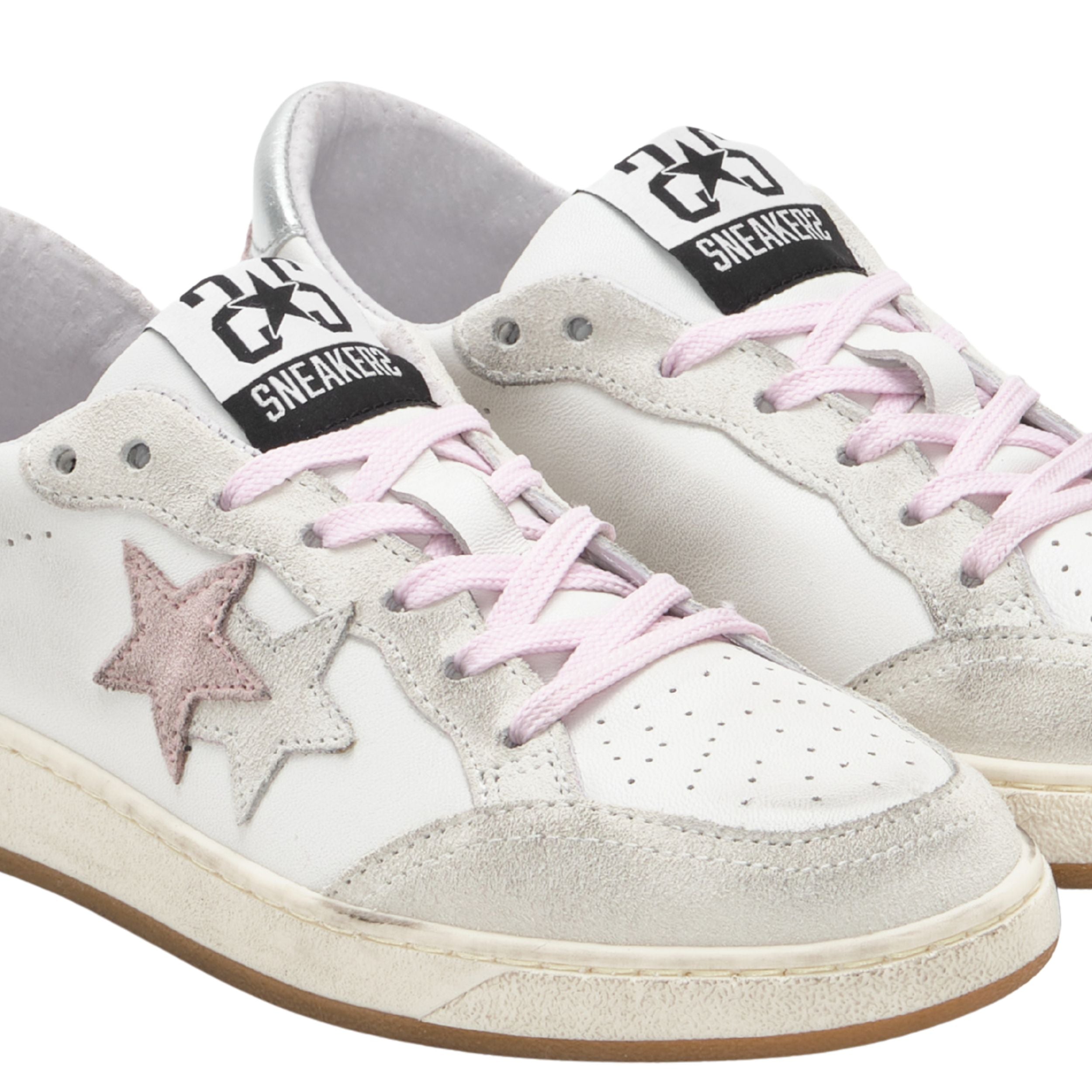 2Star Scarpe Sneakers Made in Italy artigianali Week Star Pelle Bianco Rosa