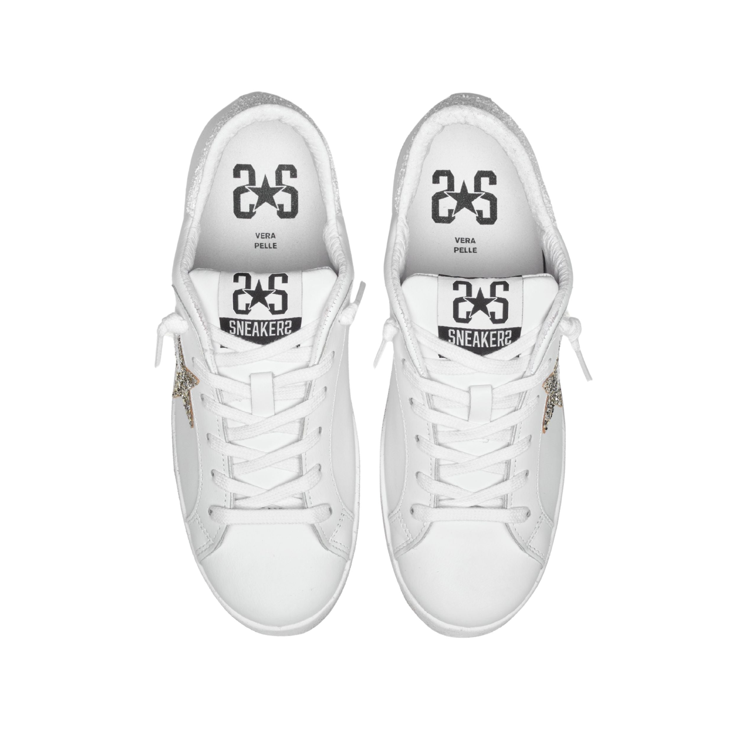 2Star Scarpe Sneakers Made in Italy artigianali PRIME STAR Pelle donna Bianco argento
