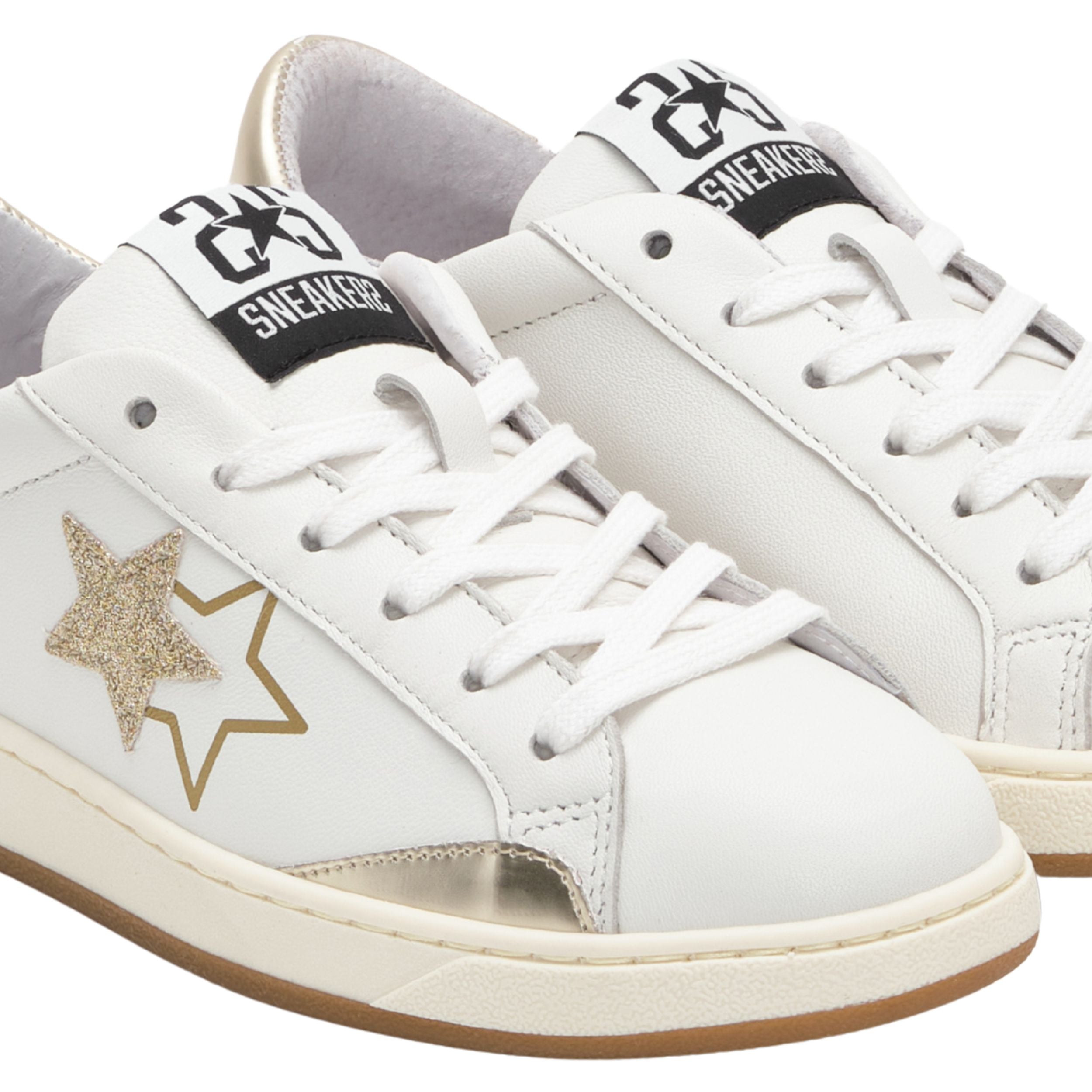 2Star Scarpe Sneakers Made in Italy artigianali Now Star Pelle Oro Bianco 4814