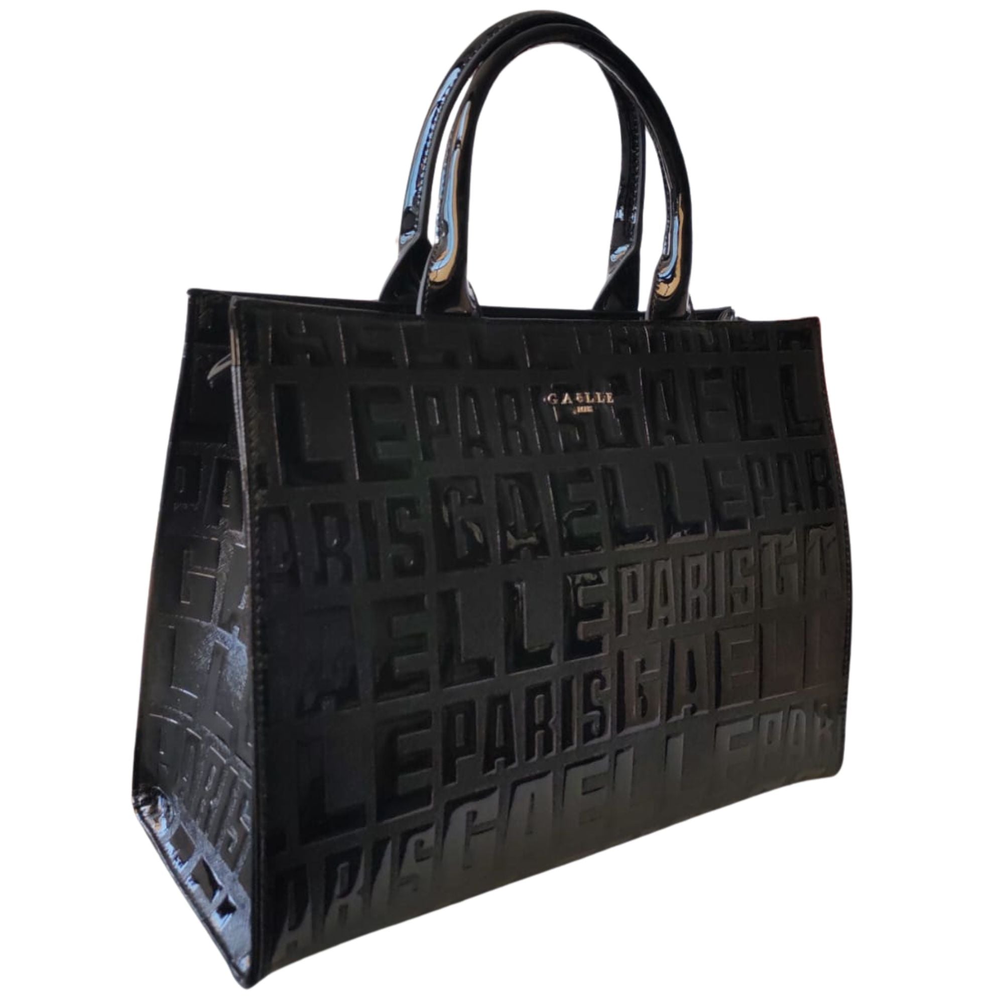 Gaelle Borsa MAXI SHOPPER LETTERING VERNICE logo all over nero