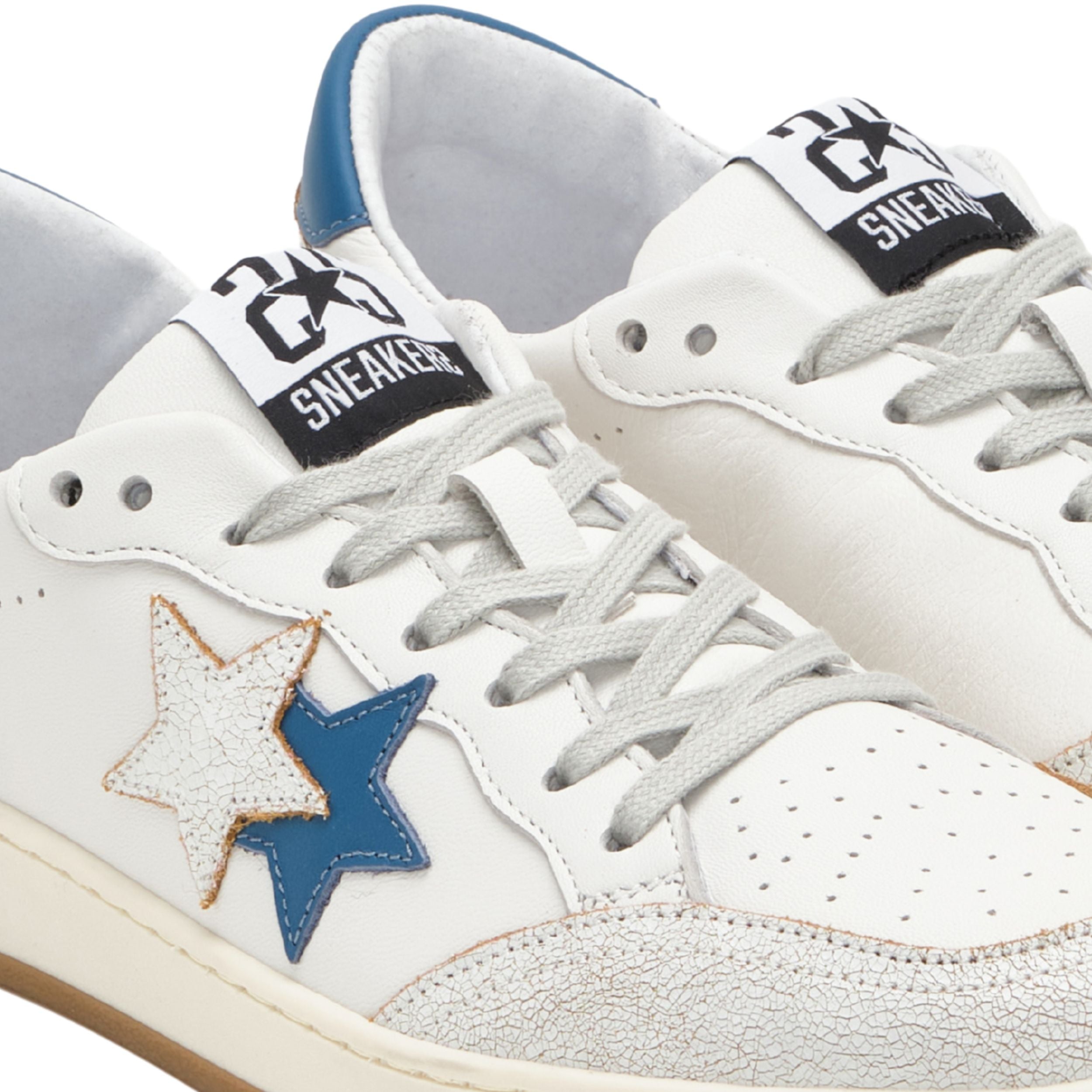2Star Scarpe Sneakers Made in Italy artigianali Week Star Pelle Bianco Celeste Uomo