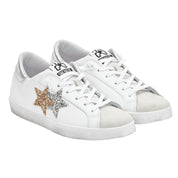 2Star Scarpe Sneakers Made in Italy artigianali PRIME STAR Pelle donna Bianco oro argento