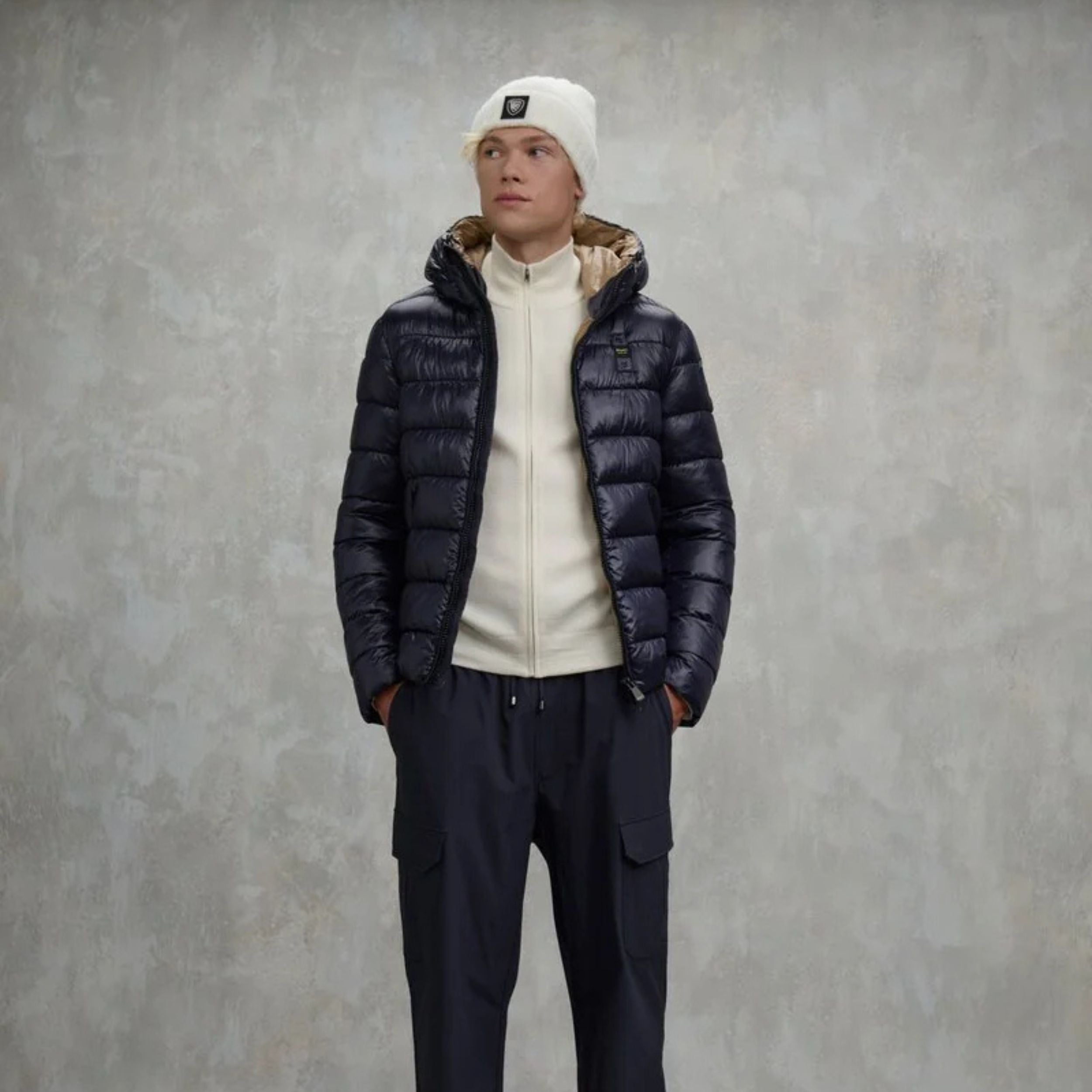 Blauer Giubbino Corto Imbottito Adams Blu Interno Tabacco Uomo