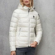 Blauer Piumino Sfiancato Charme Bianco Ottico Donna con Cappuccio Fisso