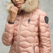 Blauer Piumino Corto Aldie Rosa Pallido Donna Interno Grigio con Cappuccio con Pelliccia