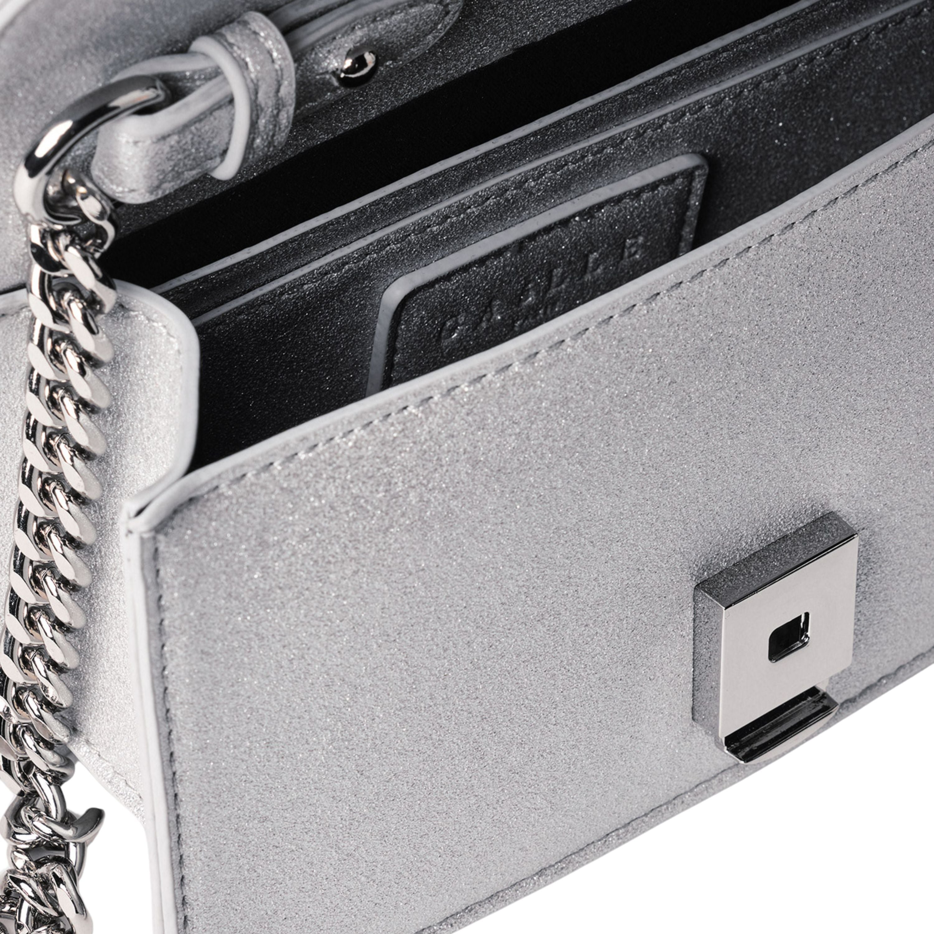 Gaelle Borsetta donna borsa tracolla duffle bauletto argento glitter