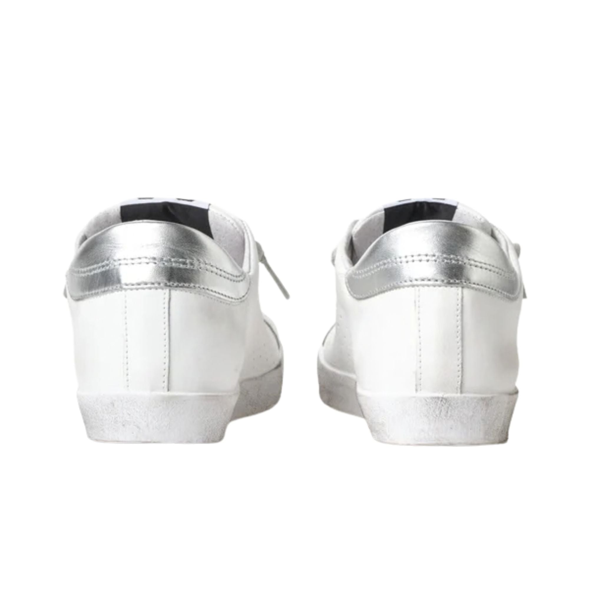 2Star Scarpe Sneakers Made in Italy artigianali One Star Pelle Bianco con Glitter Argento 2SD5103